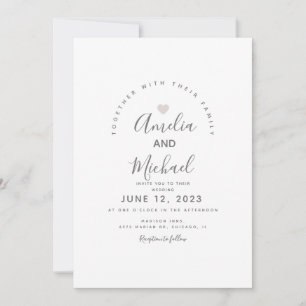 Moderne rosa weiße einfache Herz-Hochzeitseinladun Einladung