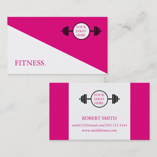 Moderne rosa-weiße Fitness Visitenkarte (Vorne/Hinten)