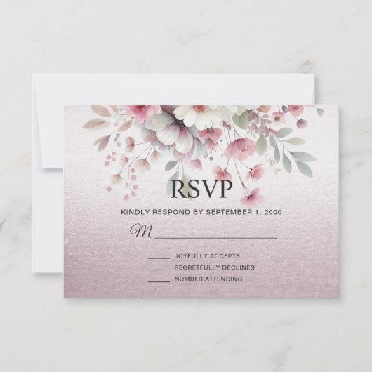Moderne rosa, weiße, florale RSVP-Karte RSVP Karte (Vorderseite)