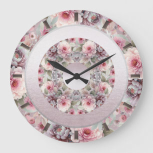 Moderne rosa, weiße, florale Wall Uhr
