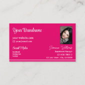 Moderne rosa weiße Streifen mit Beruflichem Foto Visitenkarte (Rückseite)