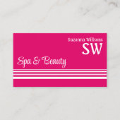 Moderne rosa weiße Streifen mit Monogramm Stilvoll Visitenkarte (Vorderseite)