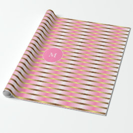 Moderne rosa, weiße und goldene Streifen Weihnacht Geschenkpapier