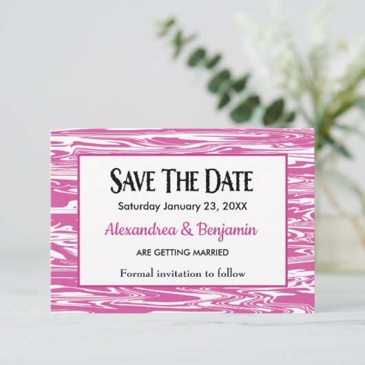 Moderne, rosa, weiße Wasserfarbenhochzeit personal Save The Date (Stehend Vorderseite)