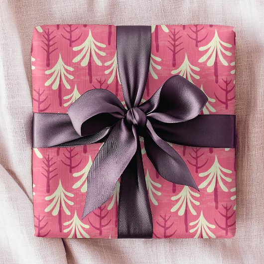 Moderne rosa weiße Weihnachtsbaummuster Geschenkpapier
