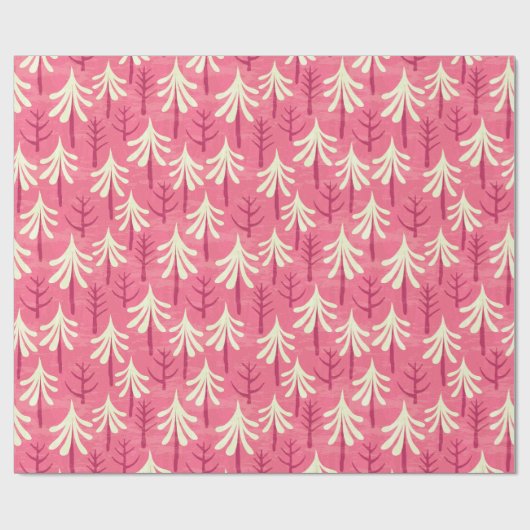 Moderne rosa weiße Weihnachtsbaummuster Geschenkpapier (Flach)