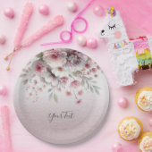 Moderne rosa weißes, florales Papierplatte Pappteller (Party)