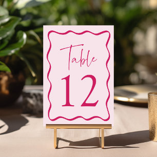 Moderne rosa wellenförmige Rahmenhochzeit Tischnummer