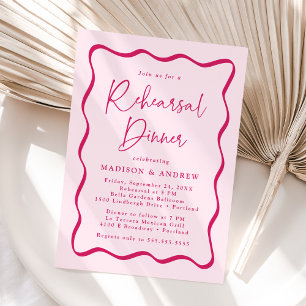 Moderne rosa wellige Rahmen Hochzeitsprobe Abendes Einladung