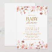 Moderne Rosa Wildblume Elegante Babydusche Einladung (Vorne/Hinten)