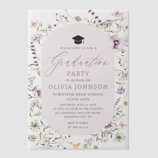 Moderne rosa Wildblume Graduierungsparty Pergament Einladungen (Vorderseite)