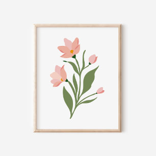 Moderne rosa Wildblumen Illustration Art Poster