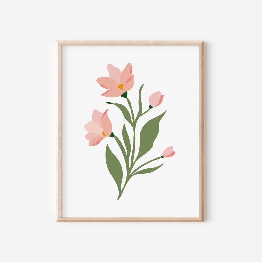Moderne rosa Wildblumen Illustration Art Poster