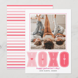 Moderne rosa XOXO Herzen Galentines Day Foto Feiertagskarte