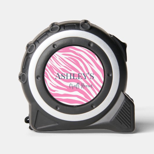 Moderne Rosa Zebra Individuelle Name Tape Measure Maßband (Vorderseite)