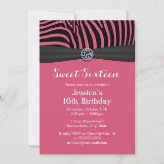 Moderne rosa Zebrastreifen schwarze Ribbon Sweet 1 Einladung