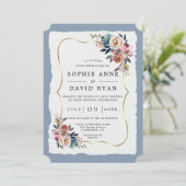 Moderne, rosafarbene Blume Gold Wedding Einladung (Stehend Vorderseite)