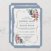 Moderne, rosafarbene Blume Gold Wedding Einladung (Vorne/Hinten)