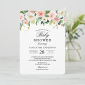 Moderne rosafarbene Blume und Goldfallen Einladung (Stehend Vorderseite)