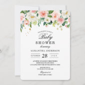 Moderne rosafarbene Blume und Goldfallen Einladung (Vorderseite)