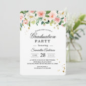 Moderne rosafarbene Blume und Goldfallen Einladung (Stehend Vorderseite)