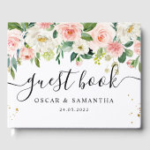 Moderne rosafarbene Blume und Goldfallen Gästebuch (Vorderseite)