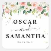 Moderne rosafarbene Blume und Goldfallen Quadratischer Aufkleber (Vorderseite)