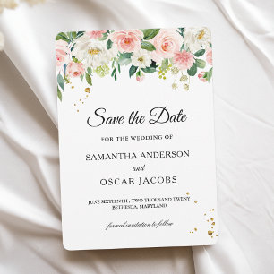 Moderne rosafarbene Blume und Goldfallen Save The Date