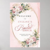 Moderne rosafarbene Blumen Hochzeitsshower Willkom Poster (Vorne)
