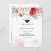 Moderne rosafarbene Blüte 2025 Abitur Party Einladungspostkarte (Vorne/Hinten)
