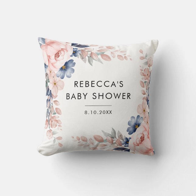 Moderne rosafarbene botanische Babydusche Kissen (Vorderseite)