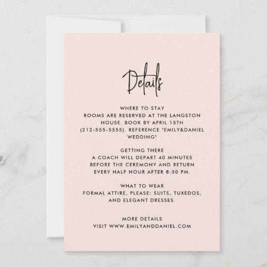 Moderne, rosafarbene Details Save The Date (Vorderseite)