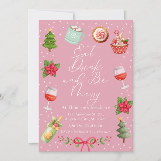 Moderne rosafarbene, farbenfrohe Mahlzeiten Drink Einladung (Vorderseite)