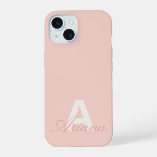 Moderne rosafarbene feminine Schrift Monogramm iPhone 15 Hülle