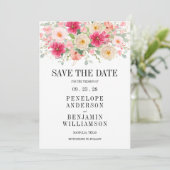 Moderne rosafarbene florale Hochzeit Save The Date (Stehend Vorderseite)