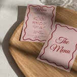 Moderne rosafarbene Funky Retro Dinner Hochzeit Menükarte<br><div class="desc">Ein buntes Retro funky modernes helles Abendmenü. Das Design ist schick,  Vintag rosa Hintergrund und tiefrote Typografie. Perfekt und passend zu der ganzen Suite.</div>
