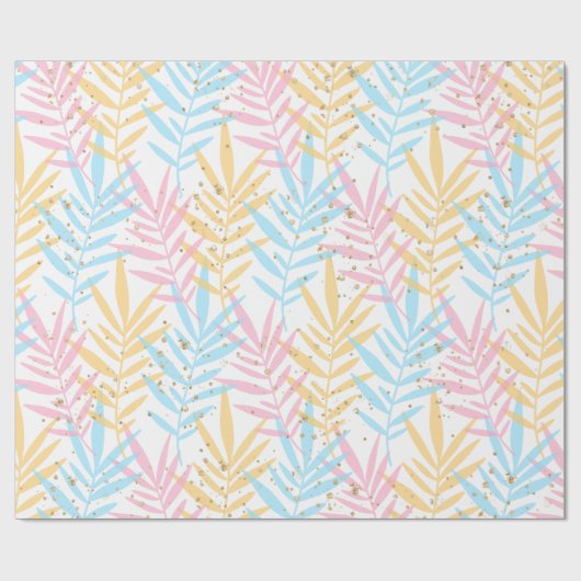 Moderne rosafarbene, gelbe tropische Blätter aus P Geschenkpapier (Flach)