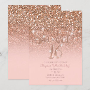 Moderne rosafarbene Glamour Glitter Sweet 16 Einladung