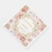 Moderne, rosafarbene, goldfarbene Hochzeitsnapkins Serviette (Ecke)