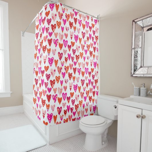 Moderne, rosafarbene Herzmuster Duschvorhang (Beispiel)