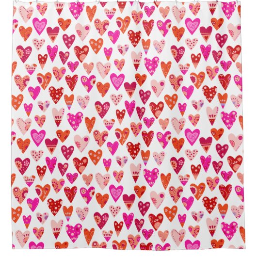 Moderne, rosafarbene Herzmuster Duschvorhang (Vorderseite)