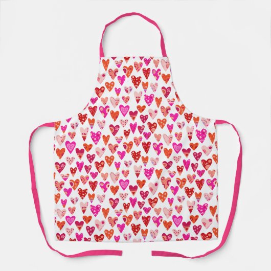 Moderne, rosafarbene Herzmuster Schürze (Vorderseite)