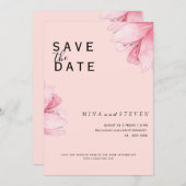 Moderne rosafarbene Hochzeit mit floraler Romance Save The Date (Vorne/Hinten)