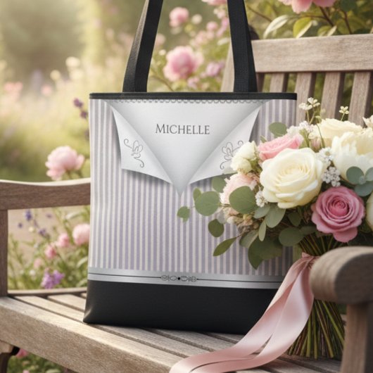 Moderne rosafarbene Hochzeitsparty mit Pinstripen  Tasche