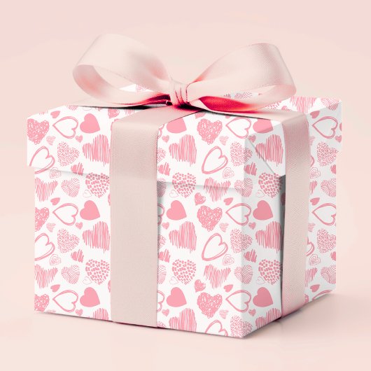 Moderne rosafarbene Liebe Herzstück Doodle Geschenkpapier