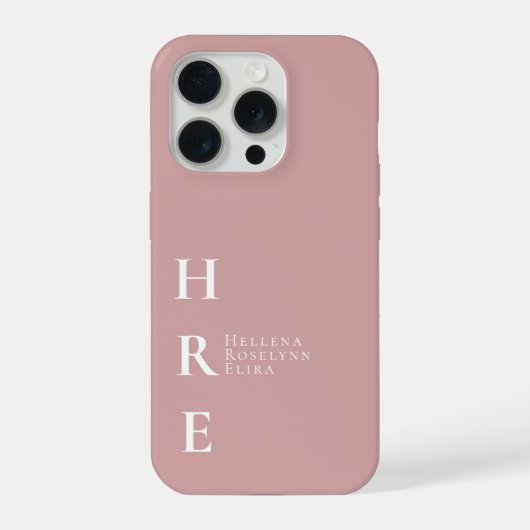 Moderne rosafarbene Monogramm-Name iPhone Hülle (Rückseite)
