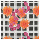 Moderne, rosafarbene, orange Blume Karo Stoff (Muster)