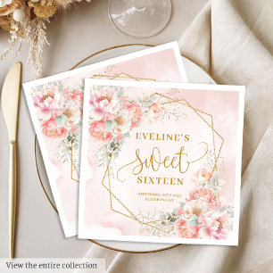 Moderne rosafarbene Salbei-Gold-Blumen zum Sweet S Serviette