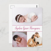 Moderne, rosafarbene Schreibschrift Name Baby Girl Postkarte (Vorne/Hinten)