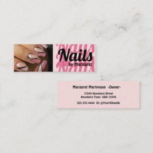 Moderne rosafarbene schwarze kühne Foto-Nagelsalon Mini Visitenkarte
